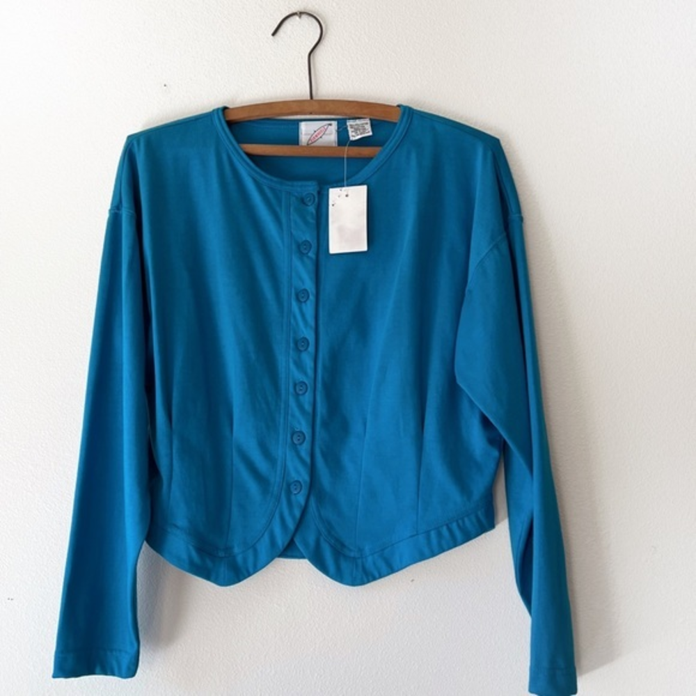NWT vintage‎ Y2K turquoise cotton long sleeve cardigan M